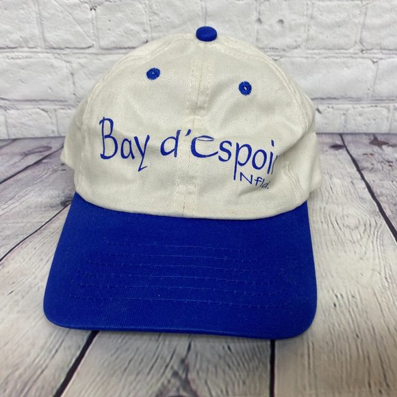 Vintage Hat Cap Strap Back Cream White Blue Bay d' Espoir NFLD Newfoundland - Picture 5 of 8